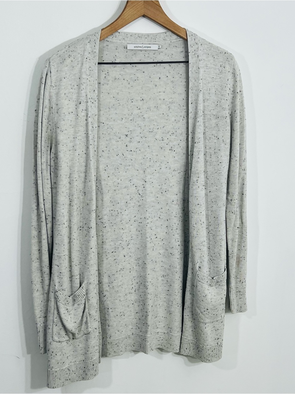 Stitches & Stripes Cozy Open Knit Ivory Speckled Dots Maxi Cardigan Sweater Sz M